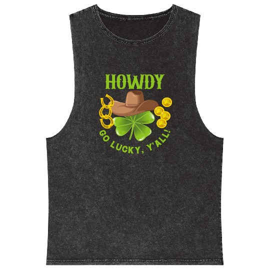 Howdy Go Lucky, Y'all! Saint Patrick's Day Apparel Mineral Wash Tank Tops