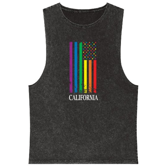 California Pride Month Pride Flag LGBT Community L Mineral Wash Tank Tops