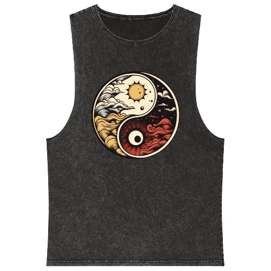 Sun and moon yin yang Mineral Wash Tank Tops