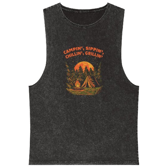 Campin Chillin Grillin Camping Food Camper Foodie Mineral Wash Tank Tops