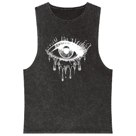 Crying Eye Realistic Tattoo Style Mineral Wash Tank Tops