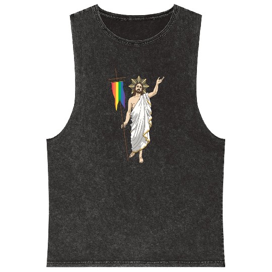 LGBT Jesus Equal Rainbow Christian Mineral Wash Tank Tops
