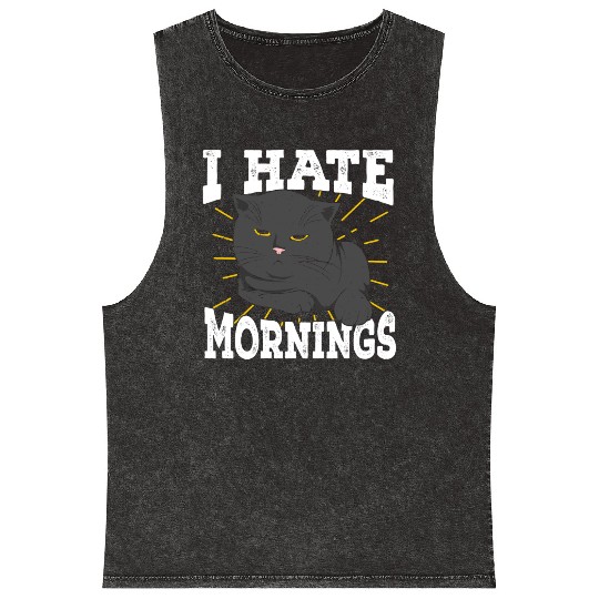 I Hate Mornings Cat Long Sleeper Gift Mineral Wash Tank Tops