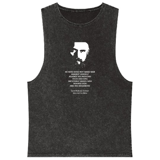 Saint Nicholas Serbian on the metaphysics of war Mineral Wash Tank Tops