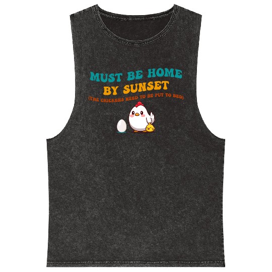 Must Be Home By Sunset Chickens Mineral Wash Tank Tops