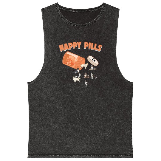Happy Pills Dogs Funny Farm Animal Lovers Humor Mineral Wash Tank Tops