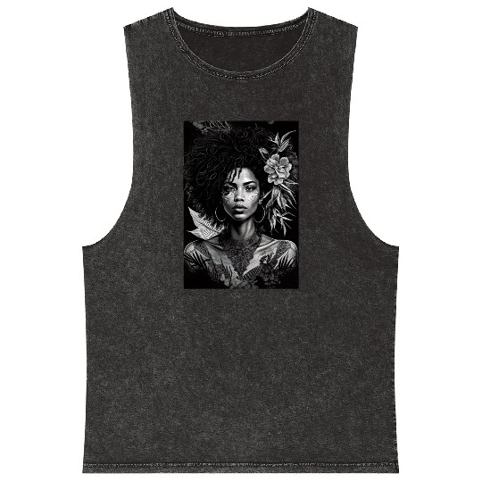Black-and-White Afrocentric Art Mineral Wash Tank Tops