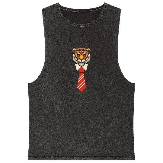 Orange Red Beige Colorful Tiger With Tie Mineral Wash Tank Tops