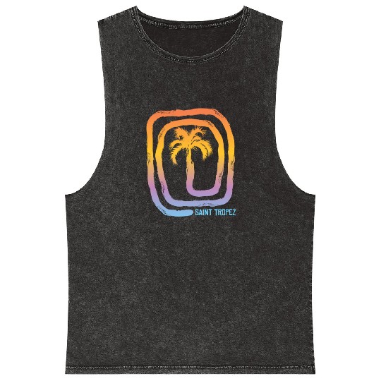 Cool Saint Tropez Palm Tree Souvenir Vacation Mineral Wash Tank Tops