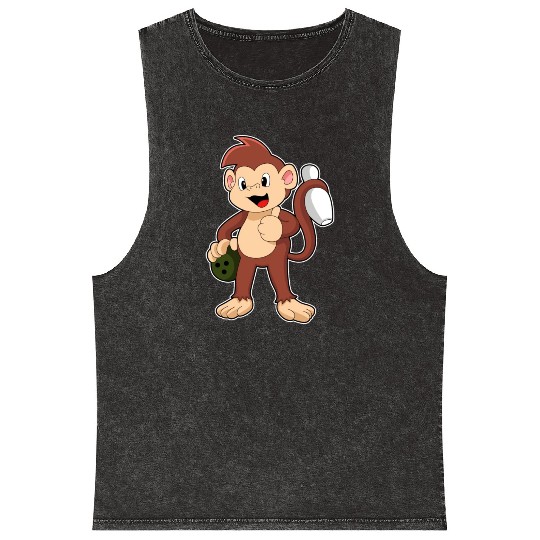 Monkey At Bowling With Bowling Ball Mineral Wash Tank Tops