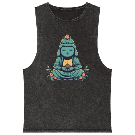 Meditating buddha Mineral Wash Tank Tops