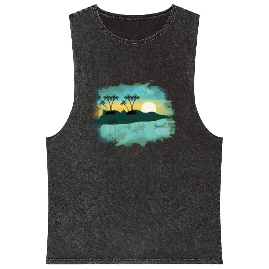Beach Sunset Watercolor Design Sublimation Art 2 Mineral Wash Tank Tops
