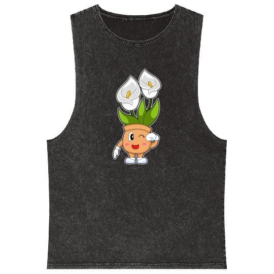 Plant Pot Calla Lily Flower Mineral Wash Tank Tops