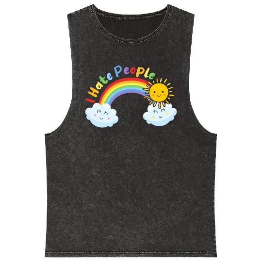 Cute Sun And Cloud I Hate People Mineral Wash Tank Tops