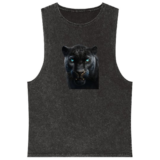 Black panther with blue eyes design wild animal Mineral Wash Tank Tops