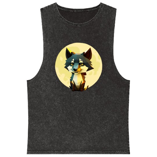 Wolf howling at the moon graphic Mineral Wash Tank Tops