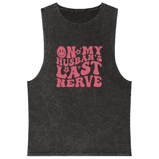On My Husband's Last Nerve | Funny Wavy Groovy Mineral Wash Tank Tops