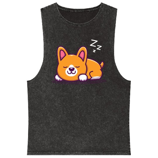 Cute Corgi Sleeping Mineral Wash Tank Tops