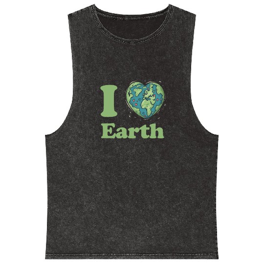 I Love Earth Design. Cute Earth Day Environmental Mineral Wash Tank Tops