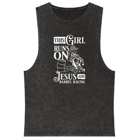 This Girl Runs Jesus Barrel Racing vintage Mineral Wash Tank Tops