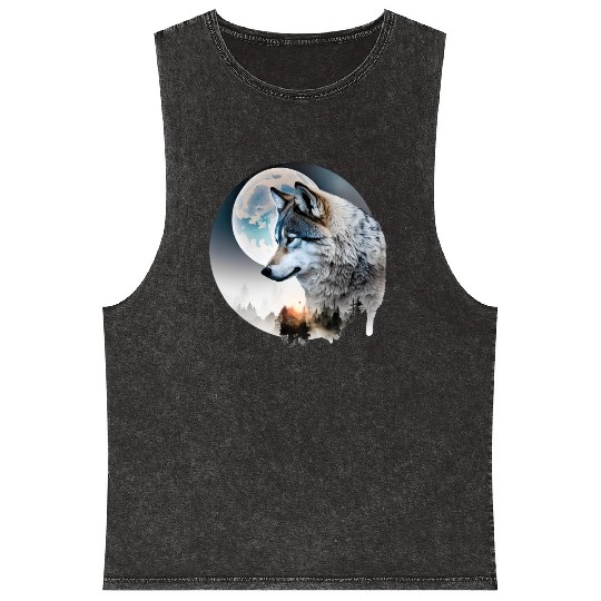 Wolf Moonlight Forest Wild Werewolf Watercolor 3 Mineral Wash Tank Tops