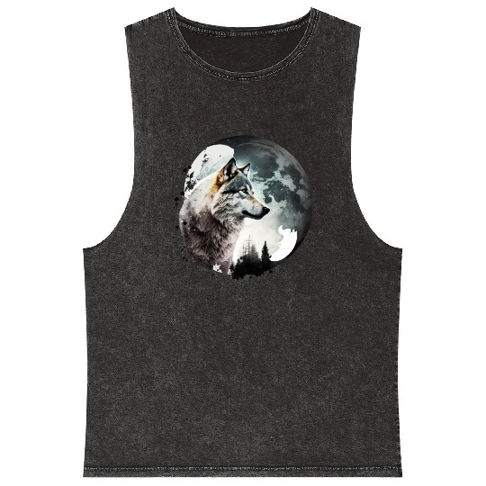 Wolf Moonlight Forest Wild Werewolf Watercolor 1 Mineral Wash Tank Tops