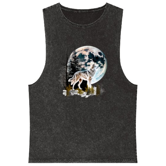 Wolf Moonlight Forest Wild Werewolf Watercolor 2 Mineral Wash Tank Tops