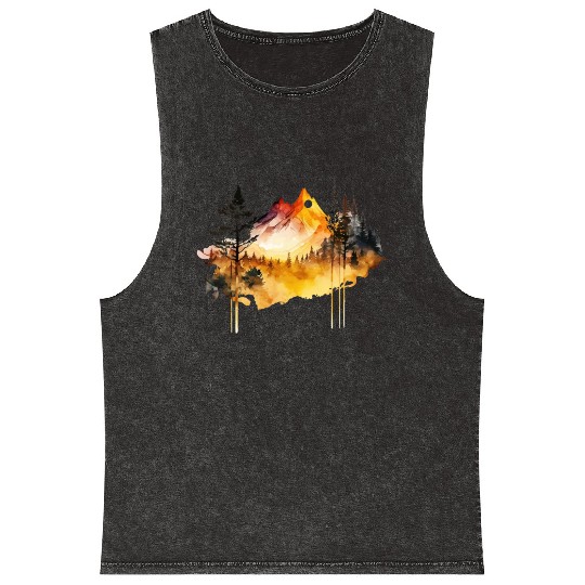 Watercolor Mountains Nature Hiking Explore Wild 6 Mineral Wash Tank Tops