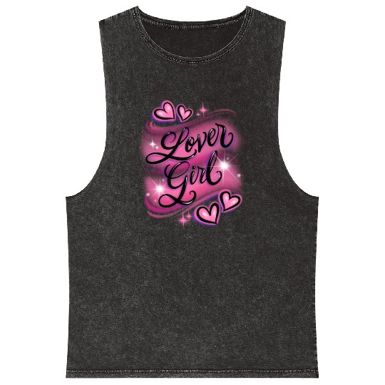 Lover Girl pink airbrush design Mineral Wash Tank Tops