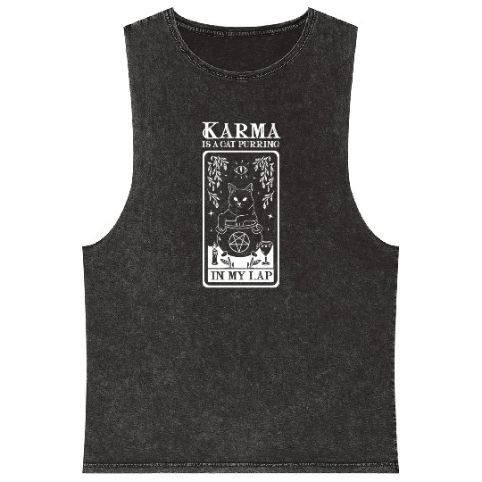 Karma is a Cat Purring in My Lap Witchcraft Tarot Mineral Wash Tank Tops