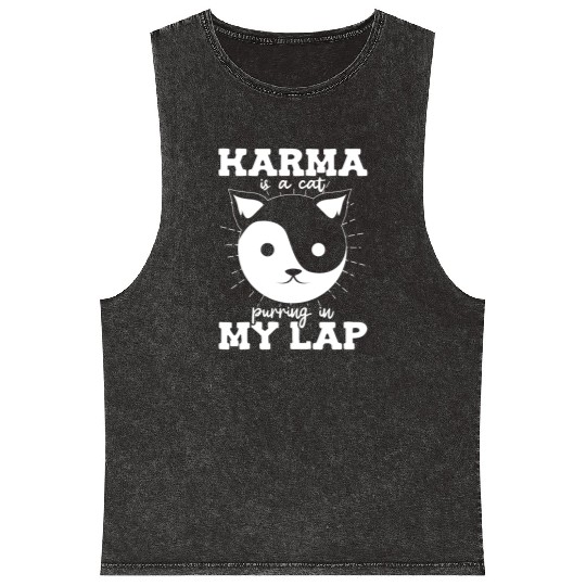 Karma is a Cat Purring in My Lap Witchcraft Tarot Mineral Wash Tank Tops