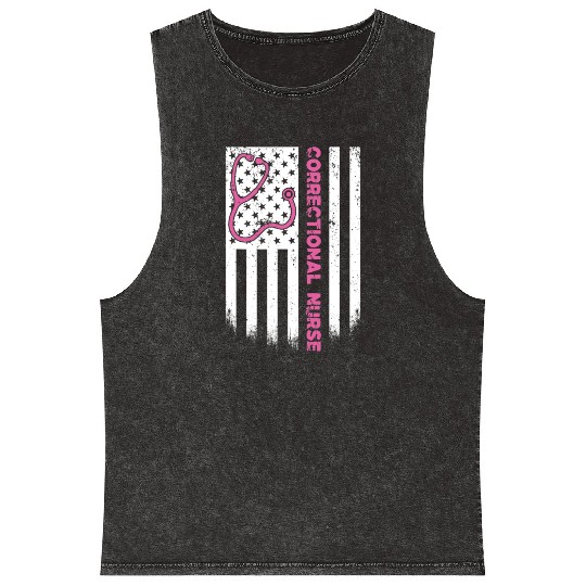Correctional Nurse American flag US Stethoscope Mineral Wash Tank Tops