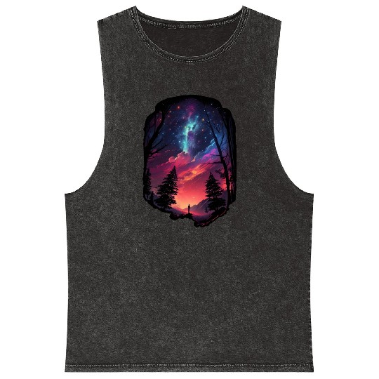 Sky at night Surreal stars galaxy nature clouds Mineral Wash Tank Tops