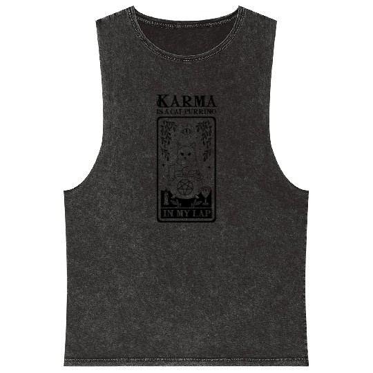 Karma is a Cat Purring in My Lap Witchcraft Tarot Mineral Wash Tank Tops