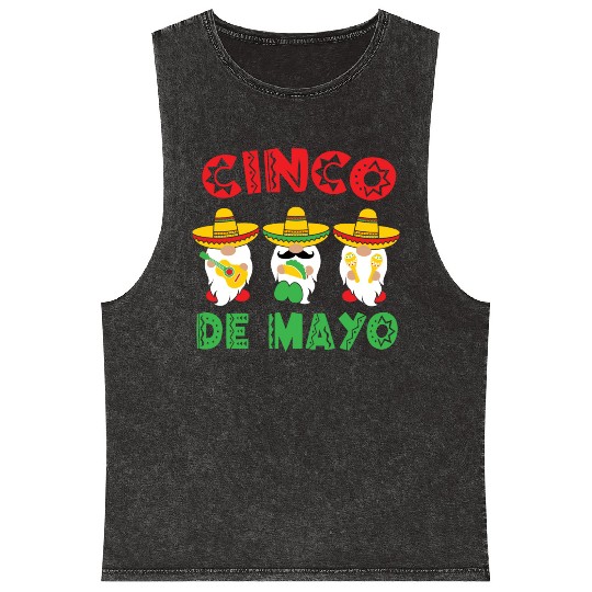 Cinco De Mayo Gnome Sombrero Taco Maraca Guitar Mineral Wash Tank Tops