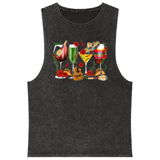Mexico Wine Tequila Cinco De Mayo Mexican Fiesta Mineral Wash Tank Tops