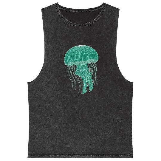 Sea life, Green Jellyfish Mineral Wash Tank Tops