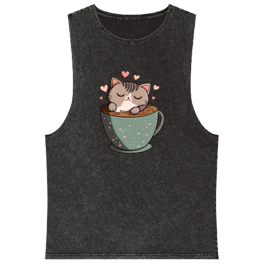 Caffeine Kitties A Sweet Valentines Day Gift Mineral Wash Tank Tops