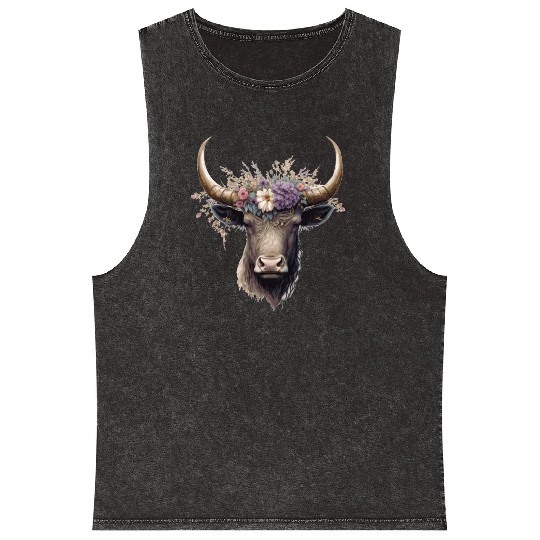 Flower Crown Yak Floral Farm Animal Yak Lovers Mineral Wash Tank Tops