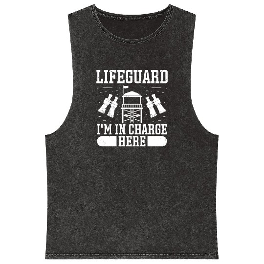 Lifeguard in charge here swimming pool guard Mineral Wash Tank Tops