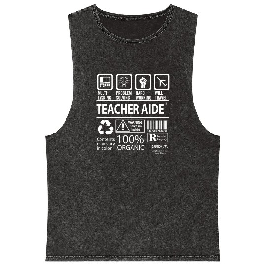 Teacher Aide Mineral Wash Tank Tops - Multitasking Job Gift Item