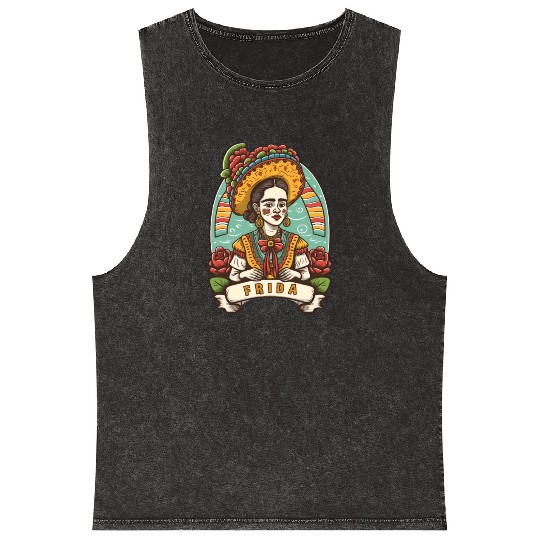 Frida Kahlo Floral Portrait Funny Cinco De Mayo Mineral Wash Tank Tops