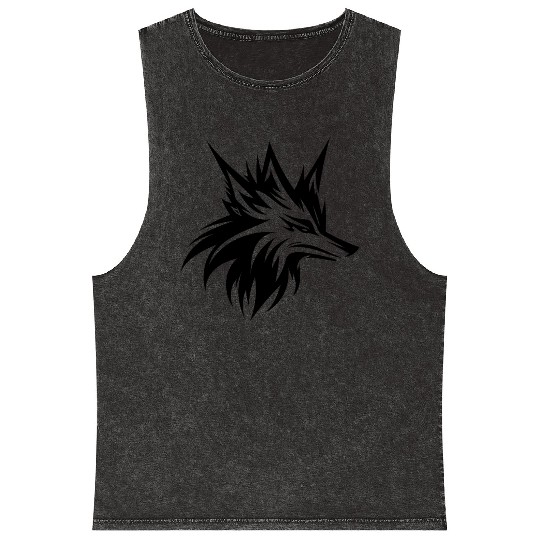 Wild Wolf Head Tattoo Style Portrait Mineral Wash Tank Tops