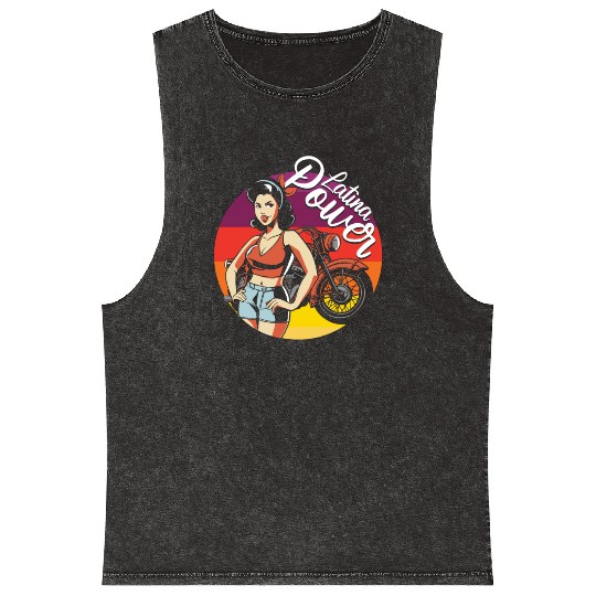 Latina Power Motorcycle Rider Woman Hispanic Mineral Wash Tank Tops