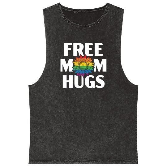 Free Mom Hugs Rainbow Pride Month LGBTQ Gay Pride Mineral Wash Tank Tops