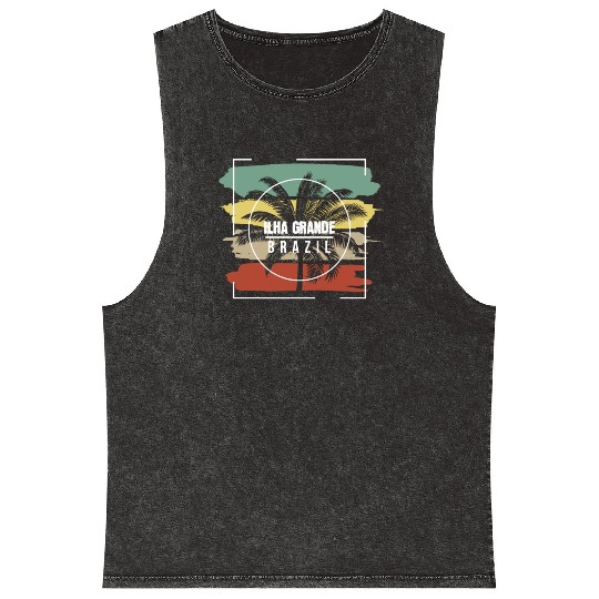 Ilha Grande Brazil Artistic Palm Tree Retro Mineral Wash Tank Tops