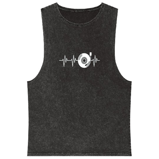 Vinyl Heartbeat Funny Disk Jockey DJ Gift Mineral Wash Tank Tops