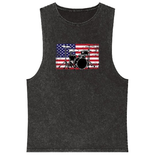 Patriotic 4th of July Drum American Drummer USA Mineral Wash Tank Tops