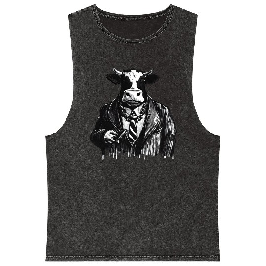 COW MOBSTER COW AS MOB BOSS COW A NOSTRA Mineral Wash Tank Tops
