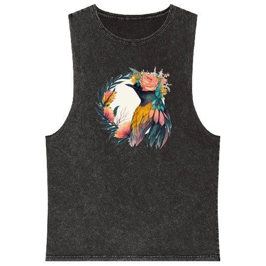 Cute Bird Of Paradise Bird Flower Crown Pet Birds Mineral Wash Tank Tops